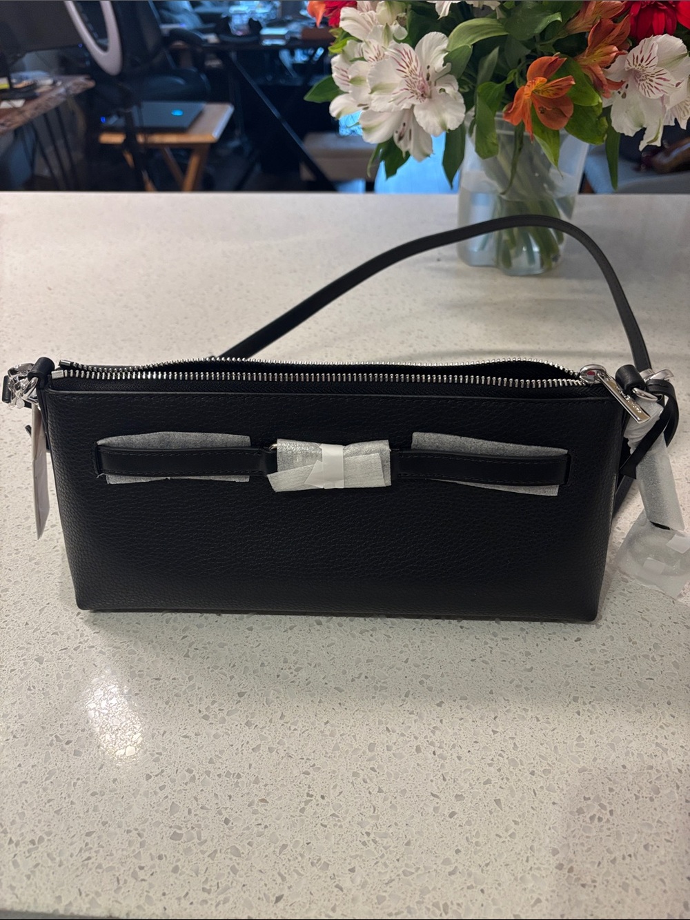 Michael Kors Black Leather Bow-Accent Crossbody Bag